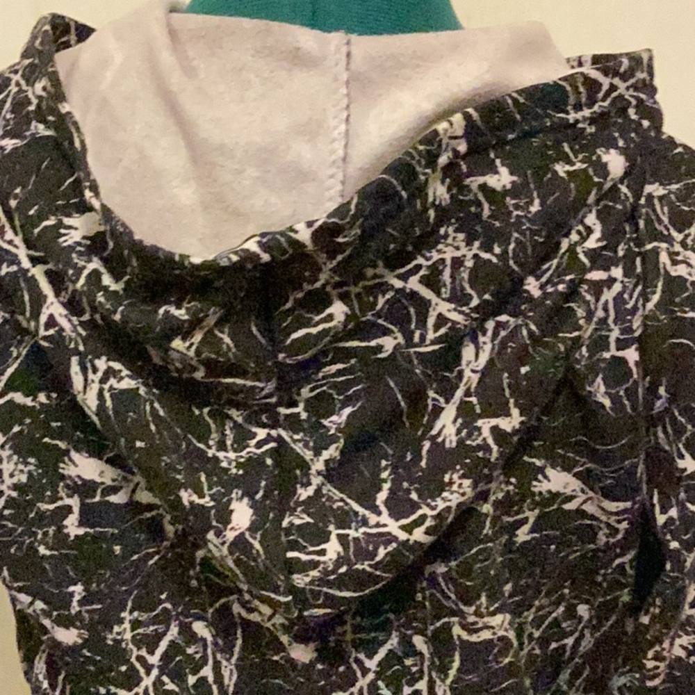 DAZL crackle print Hoodie slash pockets zip front Lg Jr’s Black & White - Picture 5 of 9